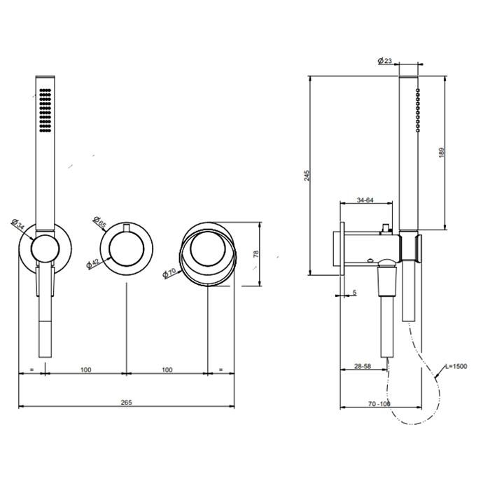 Gessi Anello встраиваемый однорычажный смеситель на 2 выхода с перекл., ручным душем с держателем и выводом воды (внешние части), цвет: Black XL - Gidratop.ru изображение
