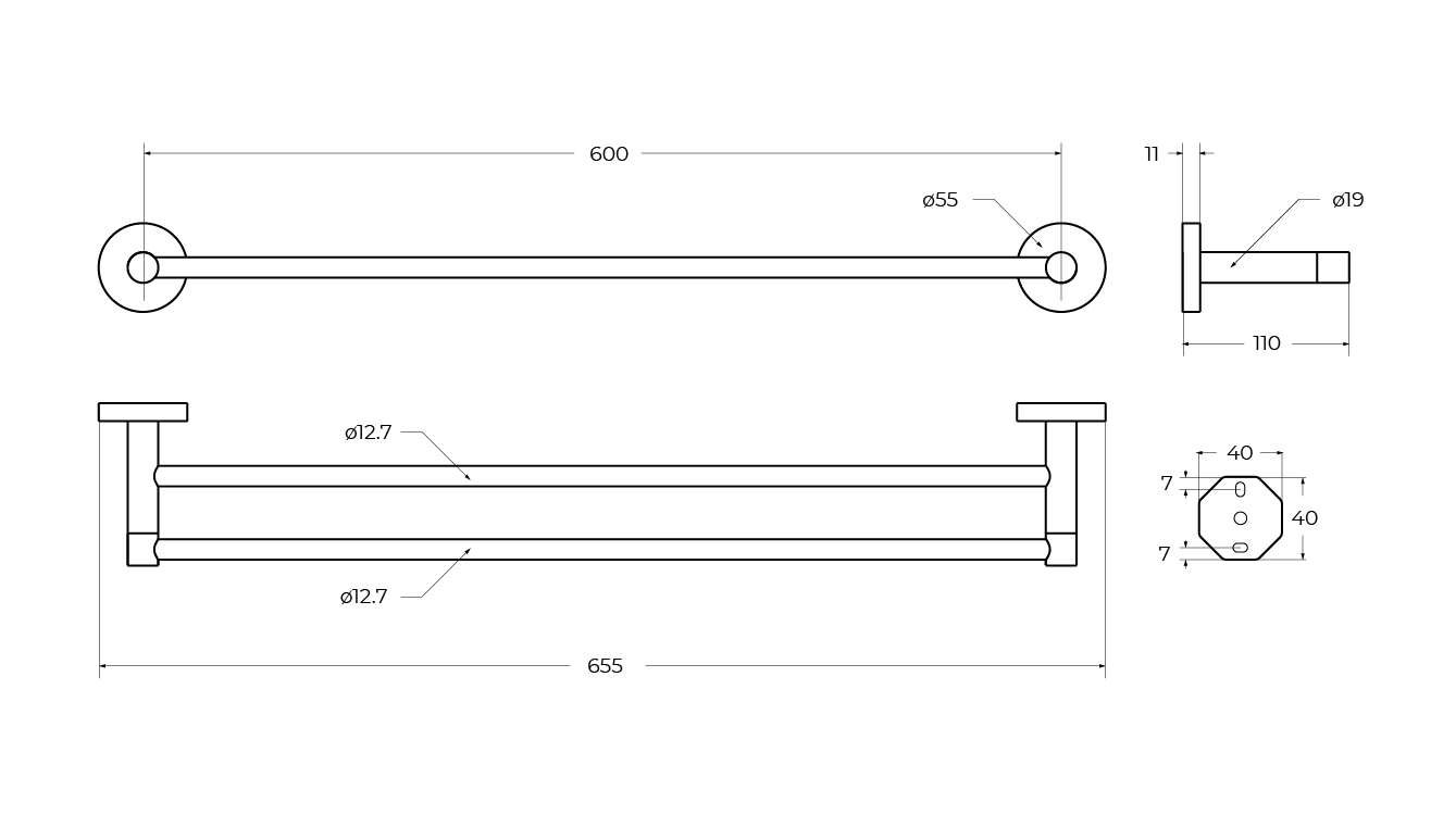 RELAX-THD-65-01 Полотенцедержатель двойной 65,5 см, исполнение хром - Gidratop.ru изображение