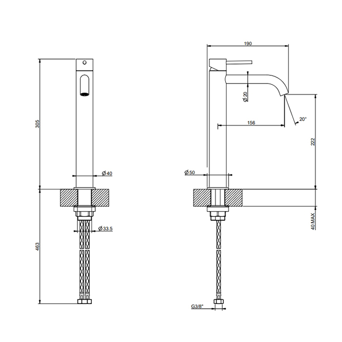GESSI 316 смеситель для раковины на 1 отверстие, высокий h=305мм,  без донного клапана, излив 155мм, цвет: Brushed Brass PVD - Gidratop.ru изображение