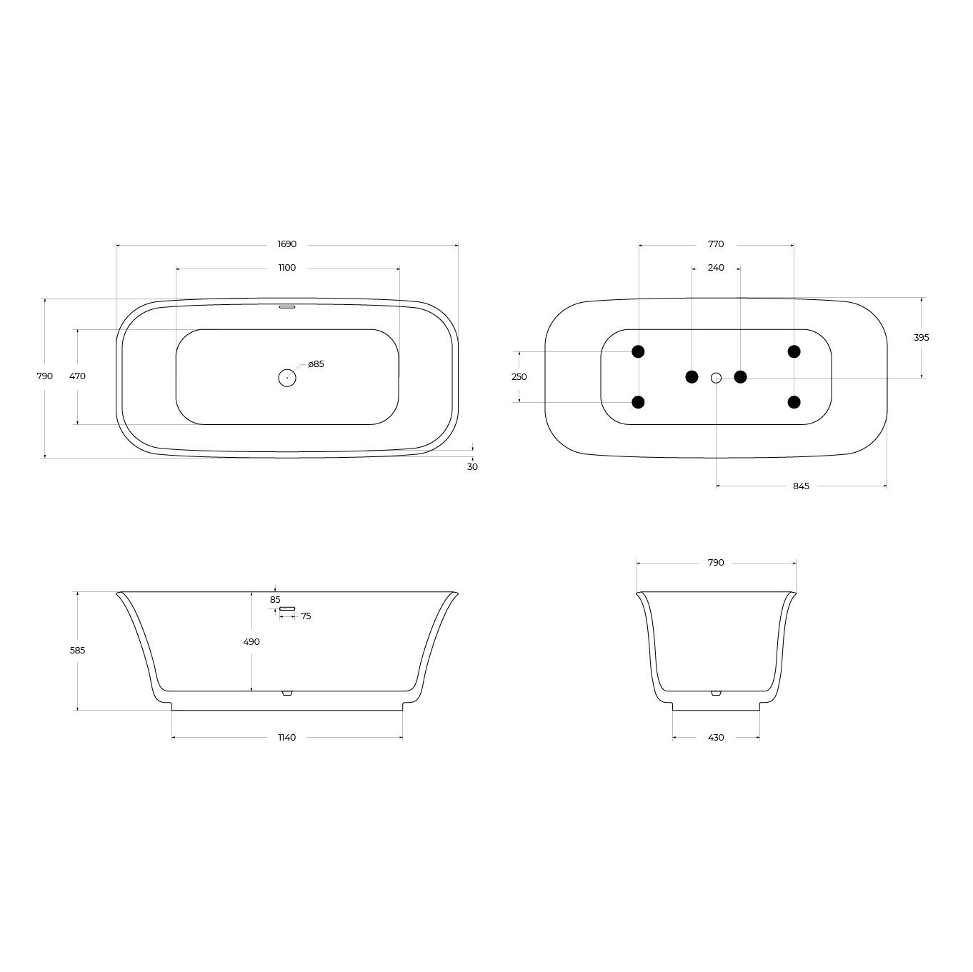 Акриловая ванна BELBAGNO DUE BB702-1700-800-K - Gidratop.ru изображение