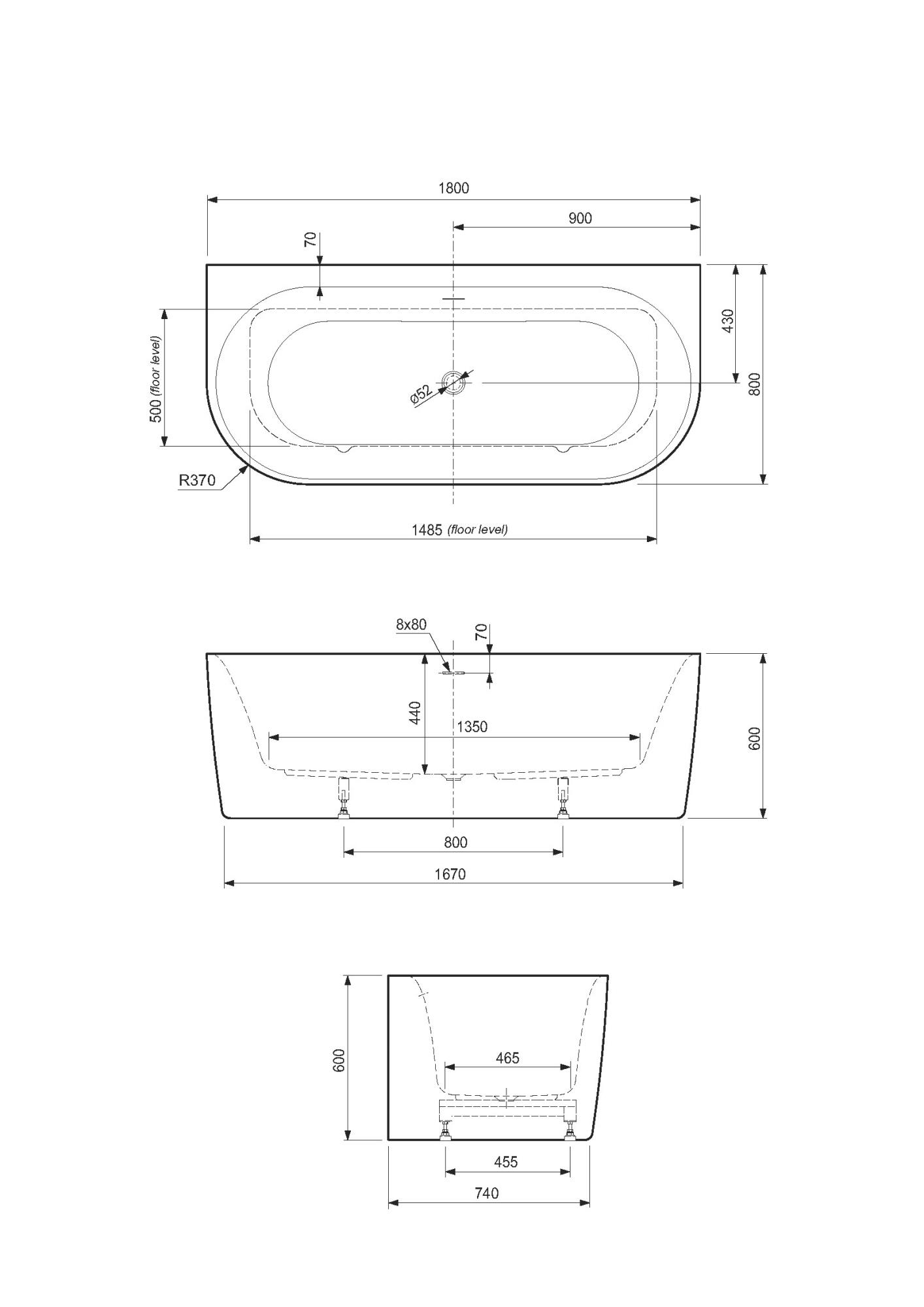 Акриловая ванна CEZARES METAURO-INT-Wall-180-80-60-B-W-MATT - Gidratop.ru изображение