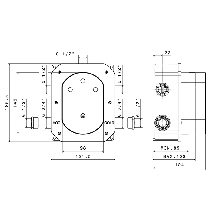 Newform Встраиваемая часть термостатического смесителя 3/4" на 3 источника - Gidratop.ru изображение