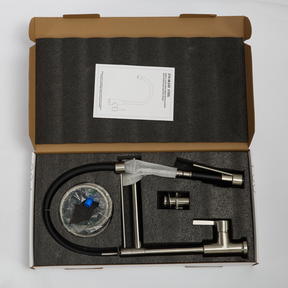 Смеситель для кухни с поворотным и гибким изливом, нержавеющая сталь, исполнение сатин BB-LAM50-IN - Gidratop.ru изображение