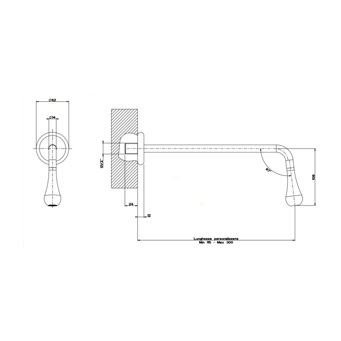 Gessi Goccia настенный излив с инд.длиной (115-300мм), для монтажа с удаленным управлением 33700/33743 (не входит в комплект), цвет: черный - Gidratop.ru изображение