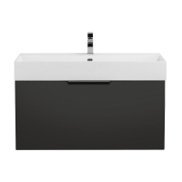 PREMIUM Тумба подвесная под раковину с выдвижным ящиком и внутренним ящиком, 55402 Nero opaco, 90x44x43 - Gidratop.ru изображение
