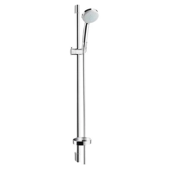 Душевой гарнитур Hansgrohe Croma 100 Vario EcoSmart/Unica'C 27653000, корпус хром, лицевая часть белая, 5 режимов струи - Gidratop.ru изображение