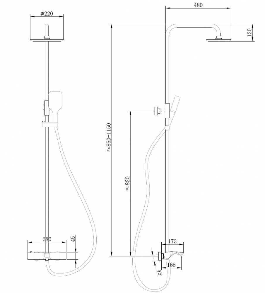 Душевая стойка ABBER Thermostat AF8516B с термостатом и изливом, черная матовая - Gidratop.ru изображение