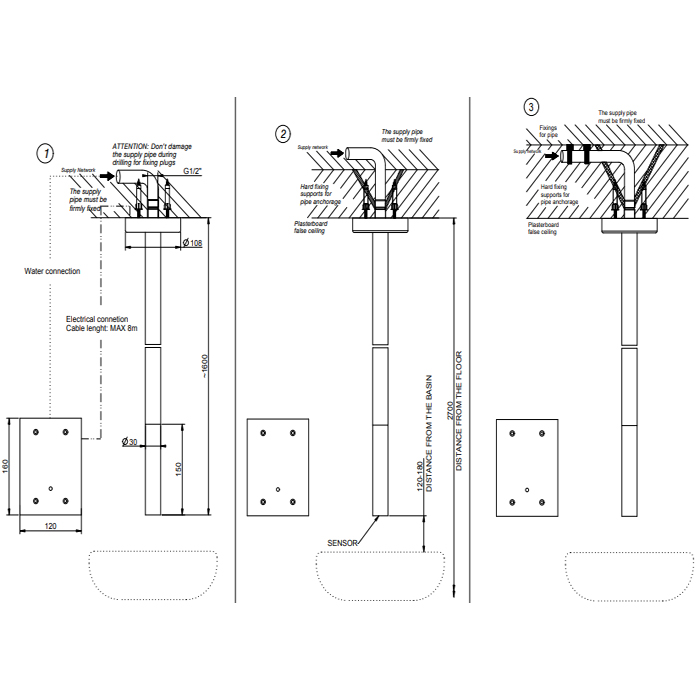 GESSI 316 FLESSA смеситель для раковины, потолочный, электронный, внешняя часть, цвет Steel Brushed - Gidratop.ru изображение