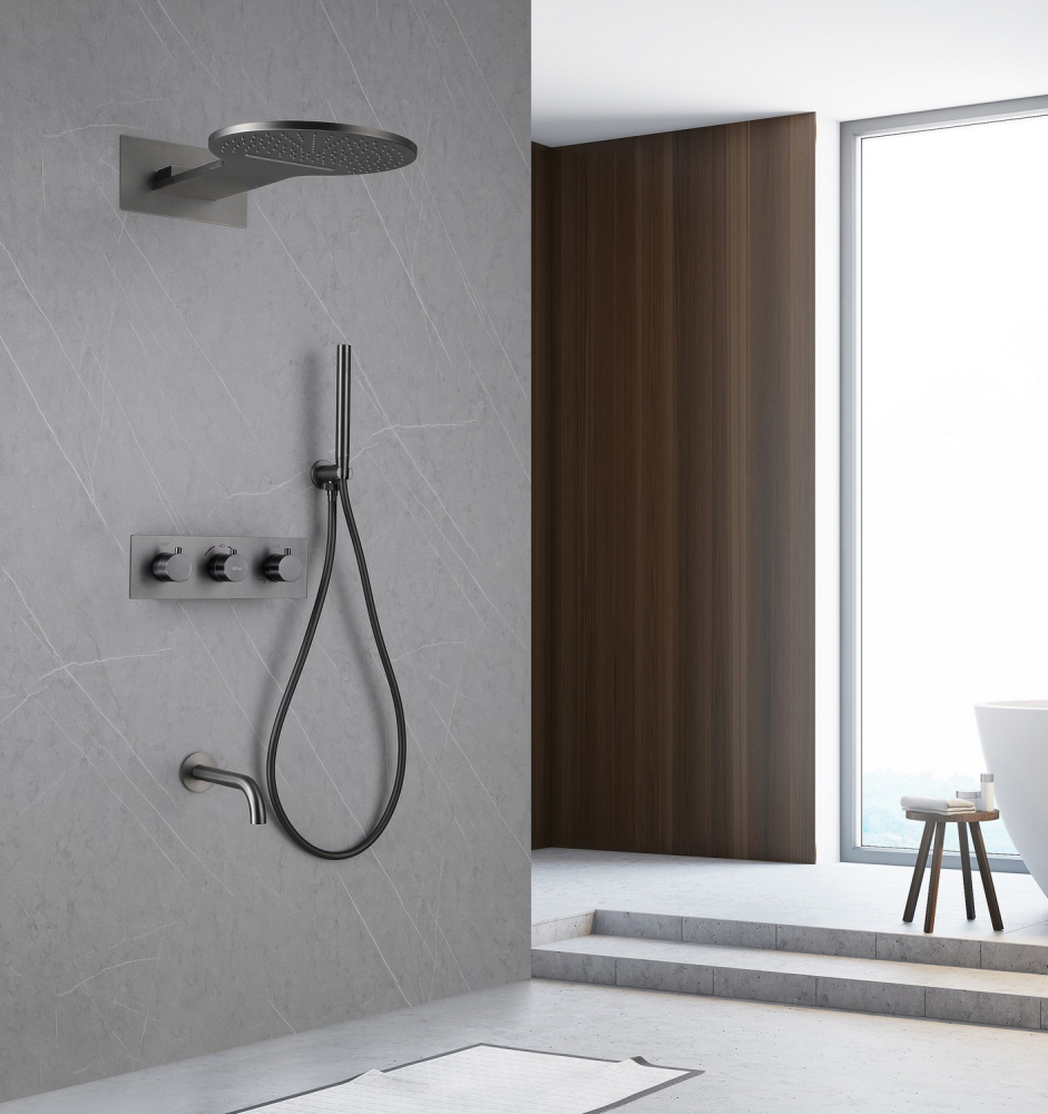 Душевая система ABBER Wasser Kreis AF8150NG скрытого монтажа с изливом, термостат, никель - Gidratop.ru изображение