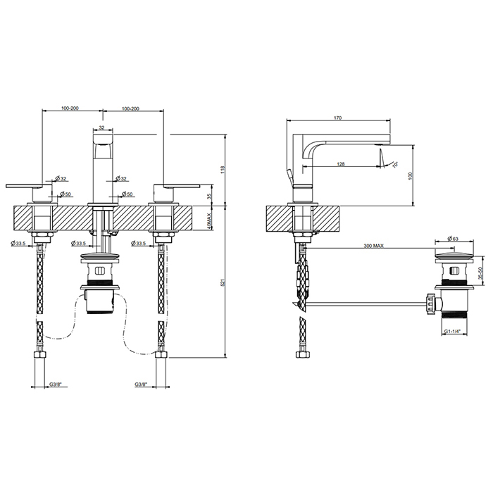 Gessi Emporio Via manzoni смеситель для раковины на 3 отверстия, донный клапан и соединительные шланги, цвет: Chrome - Gidratop.ru изображение