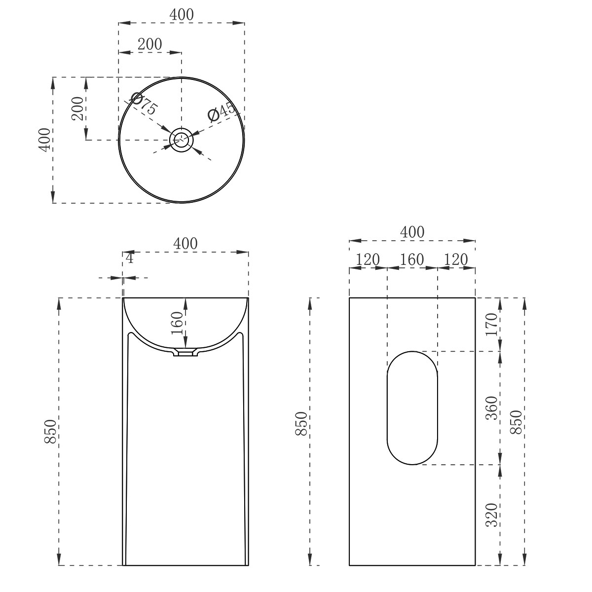 Раковина из искусственного камня Vincea VBS-6SP01MW, 400*400*850, напольная, цвет белый матовый - Gidratop.ru изображение