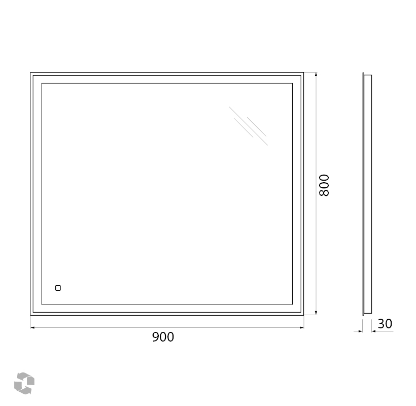 Зеркало с встроенным светильником и сенсорным выключателем SPC-GRT-900-800-LED-TCH, 12W, 220-240V, 900x30x800 - Gidratop.ru изображение