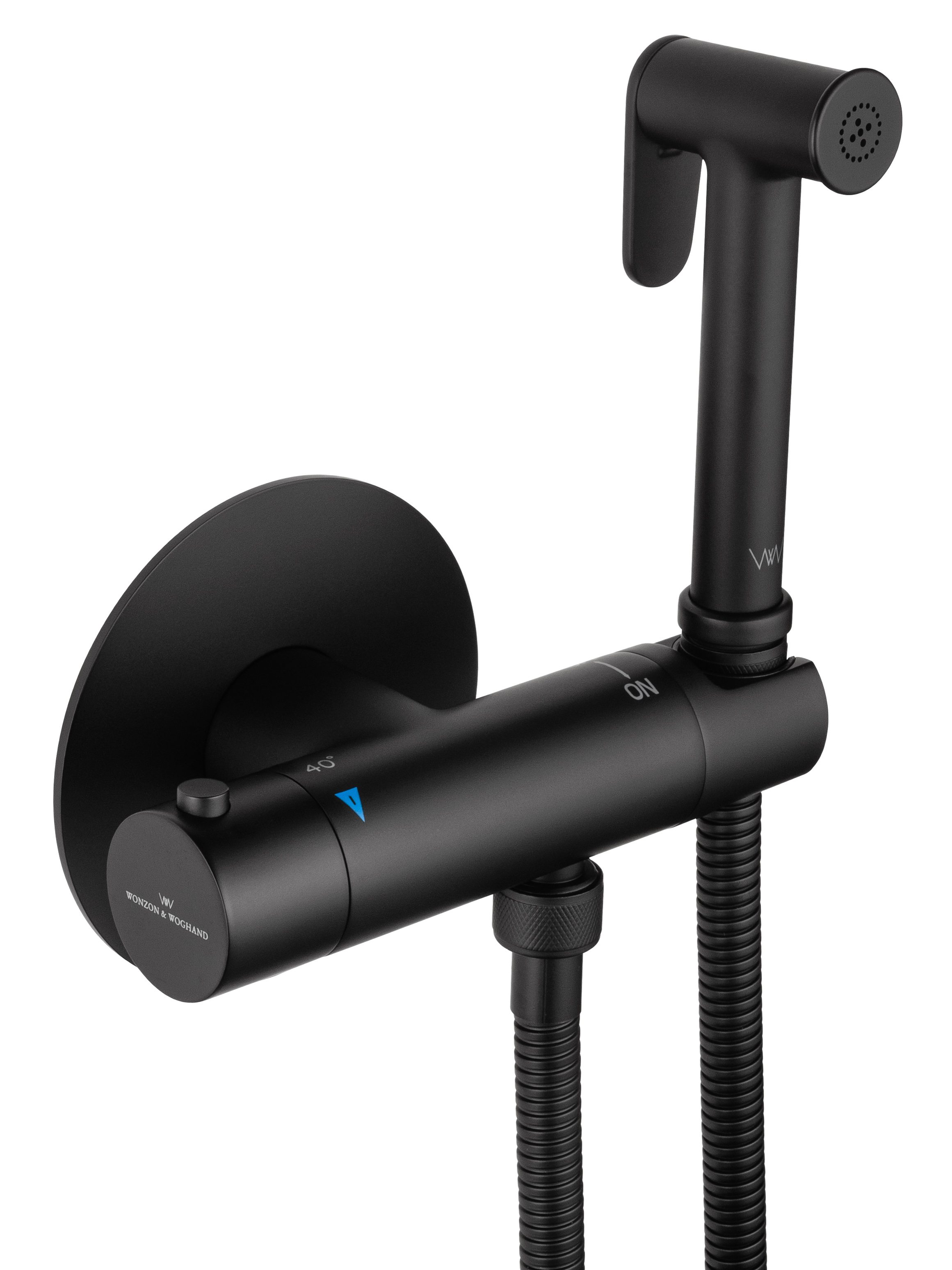 Смеситель с гигиеническим душем и термостатом встраиваемый WONZON & WOGHAND, Черный матовый (WW-88819902-MB) - Gidratop.ru изображение