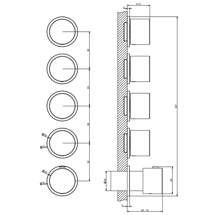 GESSI HABITO смеситель настенный встраиваемый, термостатический, с 4 запорными вентилями, термостатический, цвет Finox Brushed Nickel - Gidratop.ru изображение