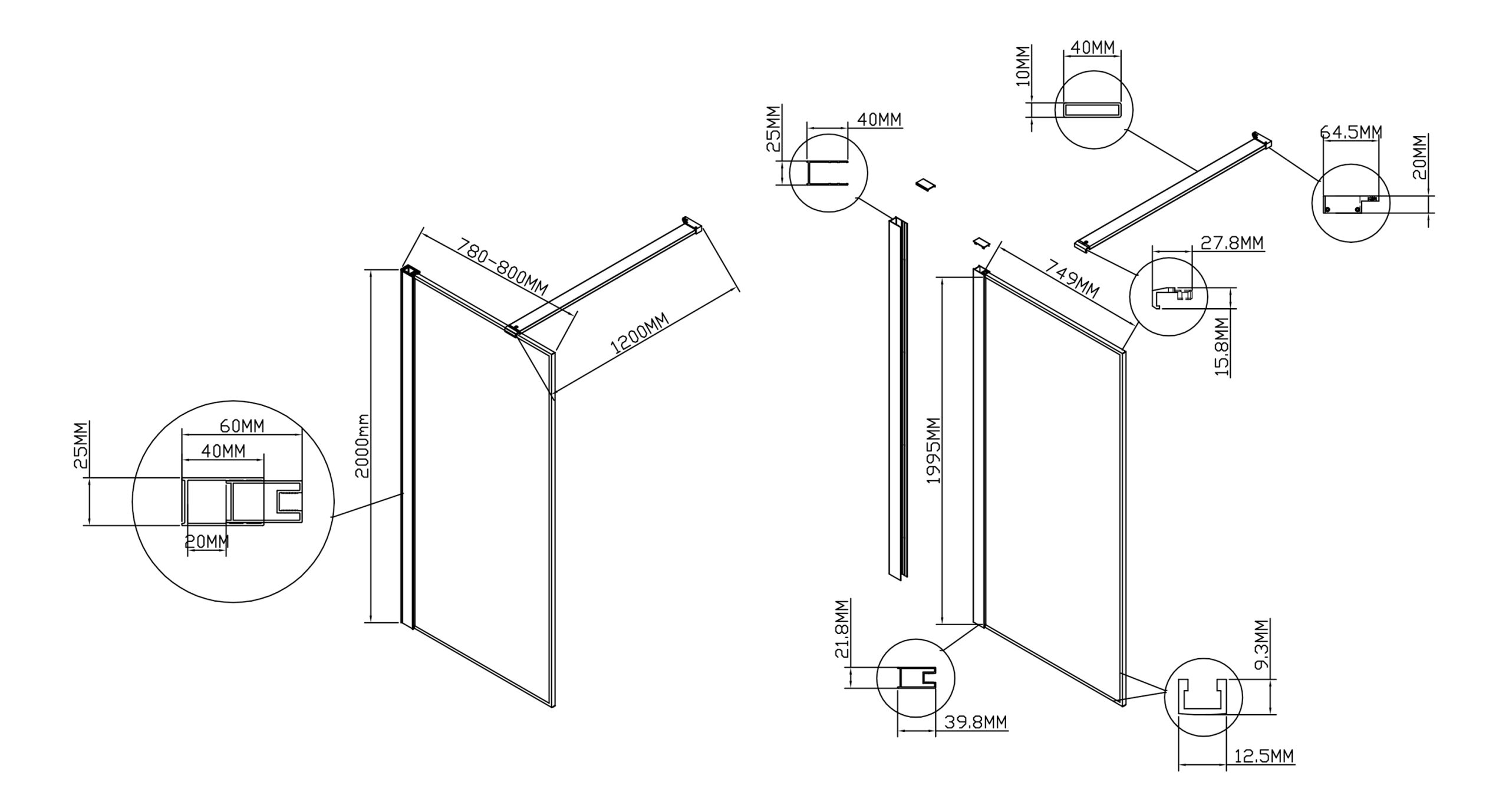 Душевая перегородка Walk-In VSW-1HS800CLGM, 800*2000, вороненая сталь, стекло прозрачное - Gidratop.ru изображение
