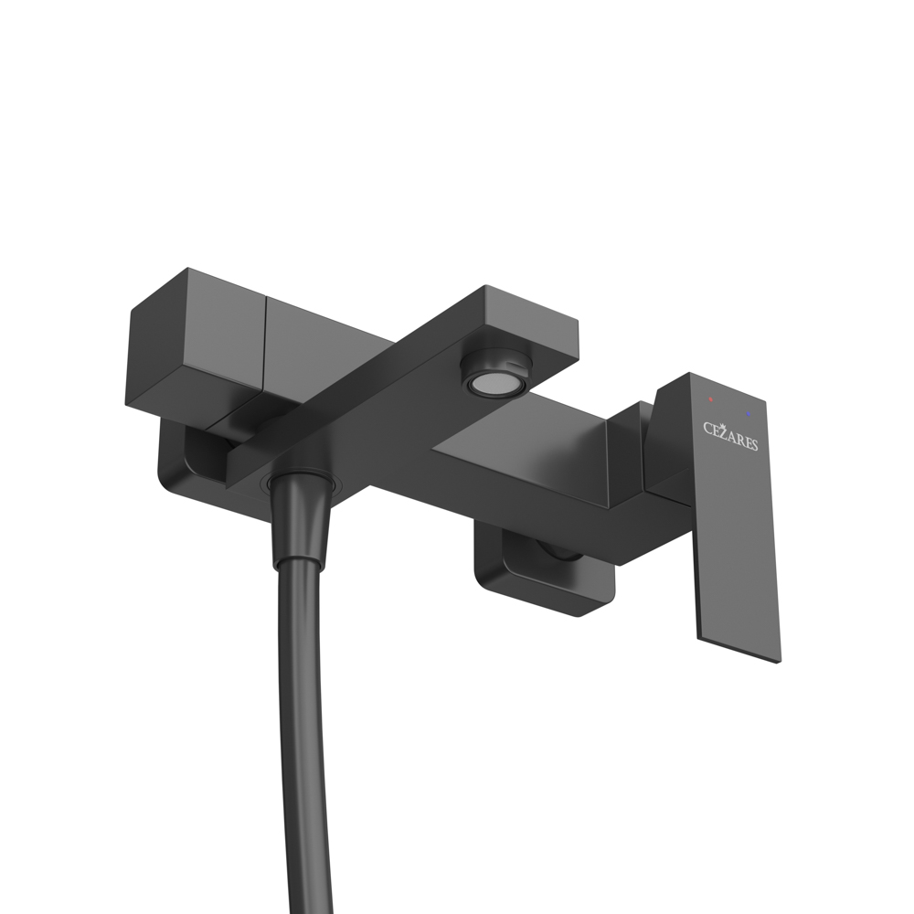 SLIDER-VD-NOP Смеситель для ванны и душа однорычажный в комплекте с ручным душем, шлангом и держателем, черный матовый - Gidratop.ru изображение