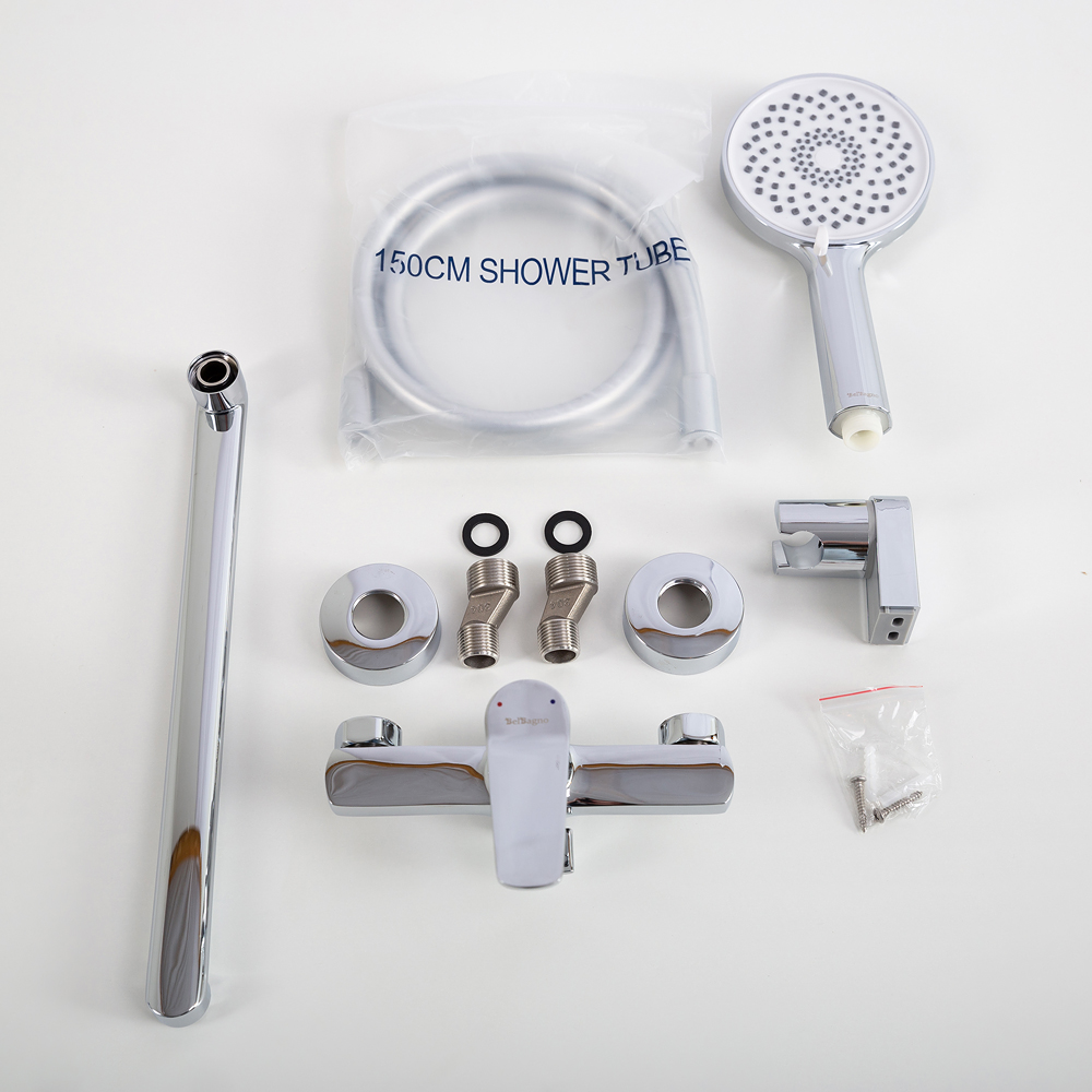 UNIQUE Смеситель для ванны и душа с длинным изливом в комплекте с ручным душем, шлангом и держателем, хром UNIQUE-VASM-L-CRM - Gidratop.ru изображение