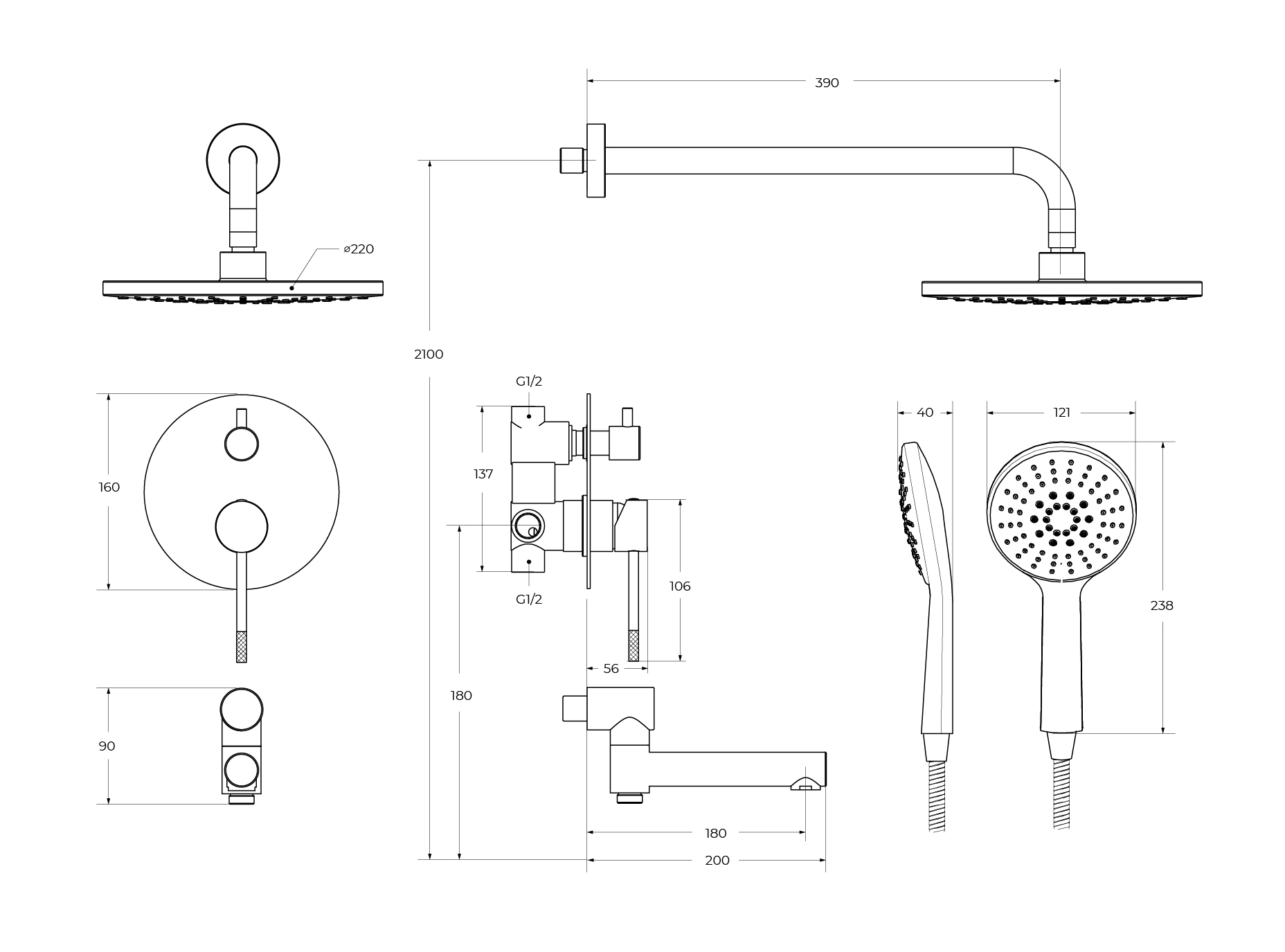 RELAX-VDSET-01 Душевой комплект встраиваемый с изливом (смеситель встраиваемый, верхний душ, ручной душ со шлангом, штуцер с держателем), хром - Gidratop.ru изображение
