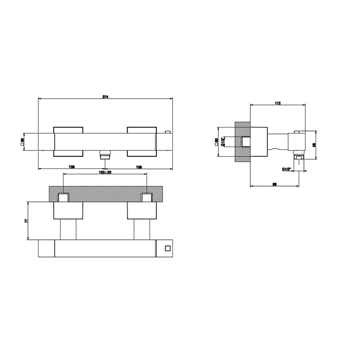 Gessi Rettangolo K смеситель термостатический наружный для ванны с автоматическим переключателем ванна-душ, цвет Black XL - Gidratop.ru изображение