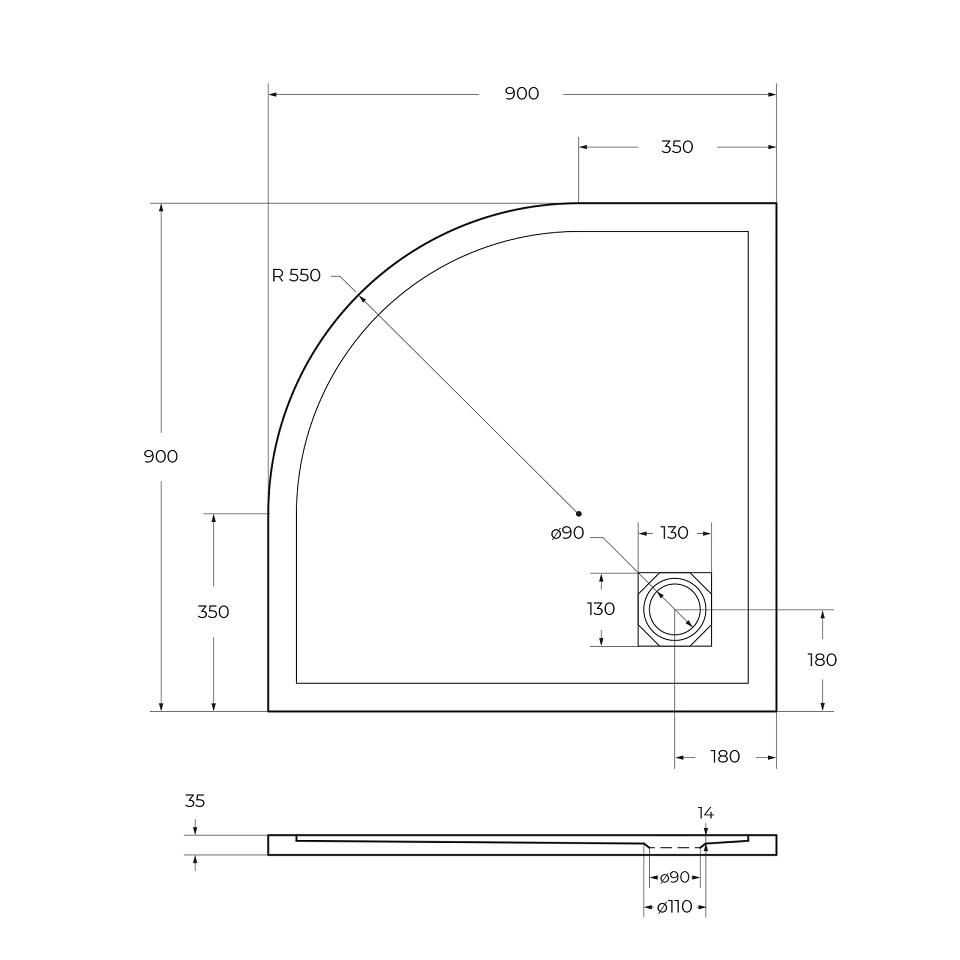 Душевой поддон из искусственного мрамора в комплекте с сифоном BelBagno UNO TRAY-MR-UNO-R-90-550-35-NERO-CR - Gidratop.ru изображение