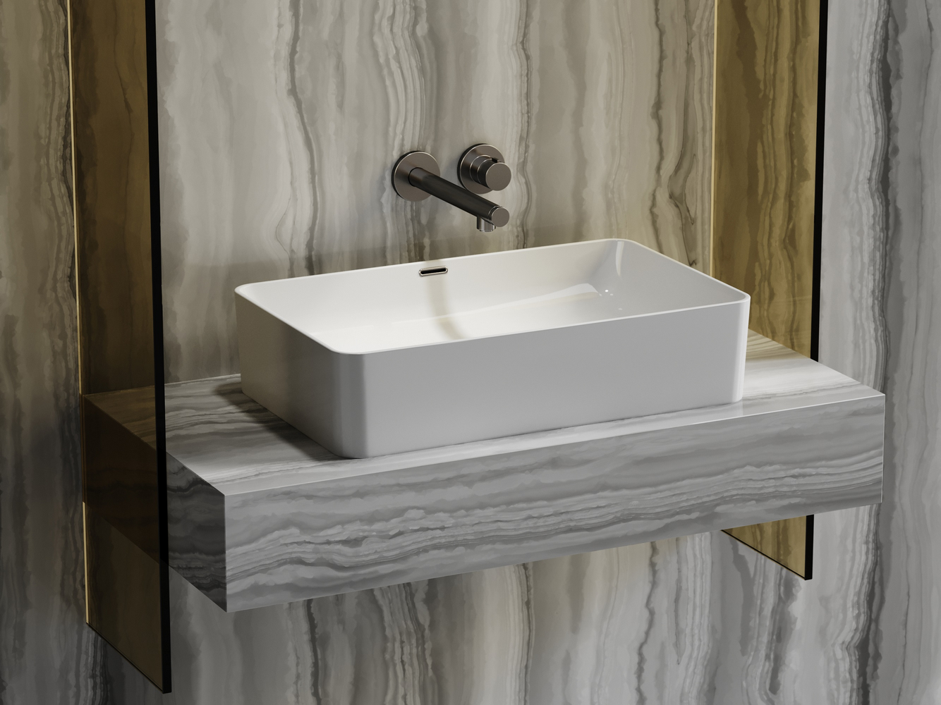 Умывальник чаша накладная прямоугольная со сливом переливом Element 605x385x140мм - Gidratop.ru изображение