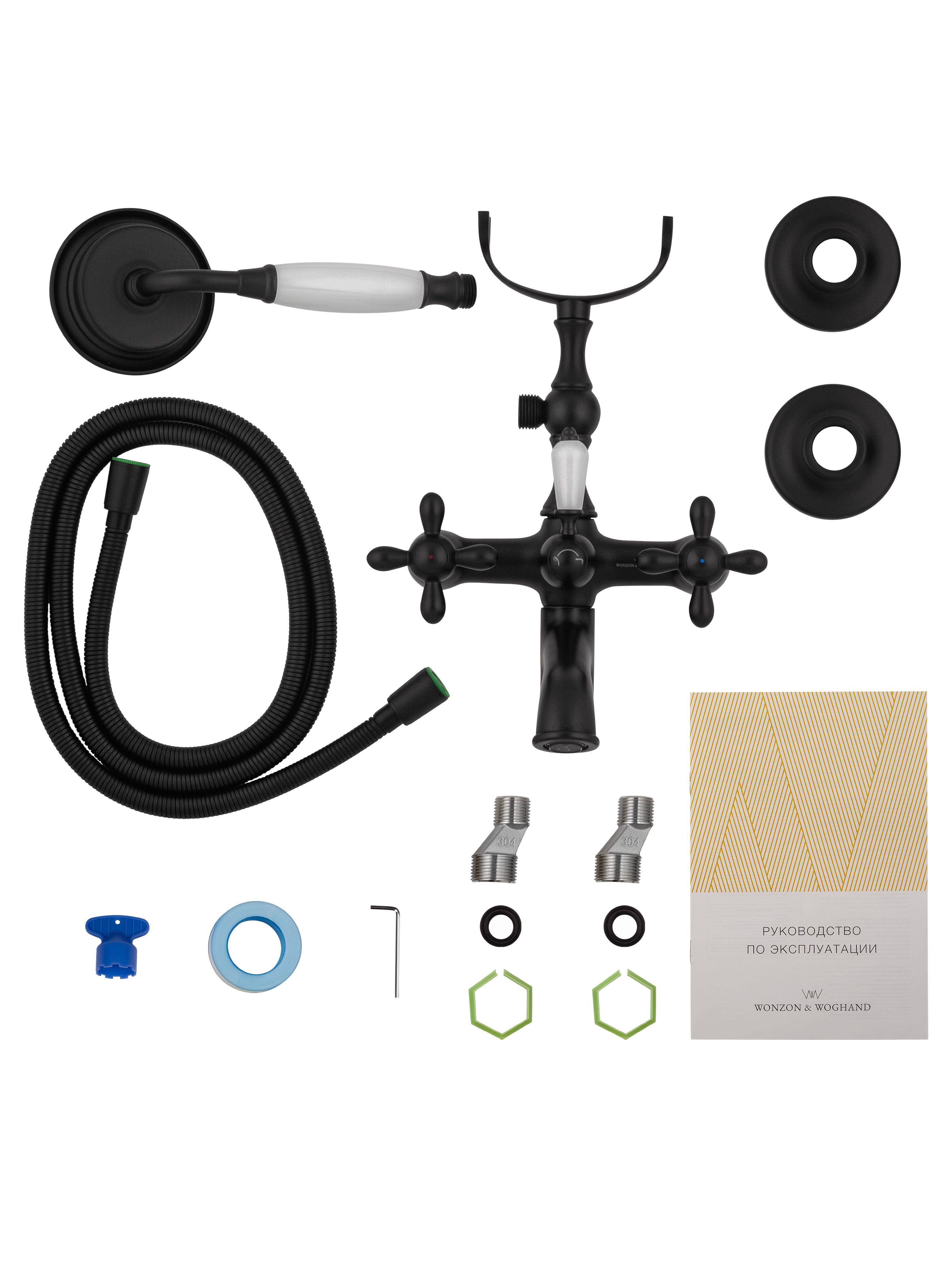 Смеситель для ванны с душем WONZON & WOGHAND RETRO, Черный матовый (WW-88639020-MB) - Gidratop.ru изображение