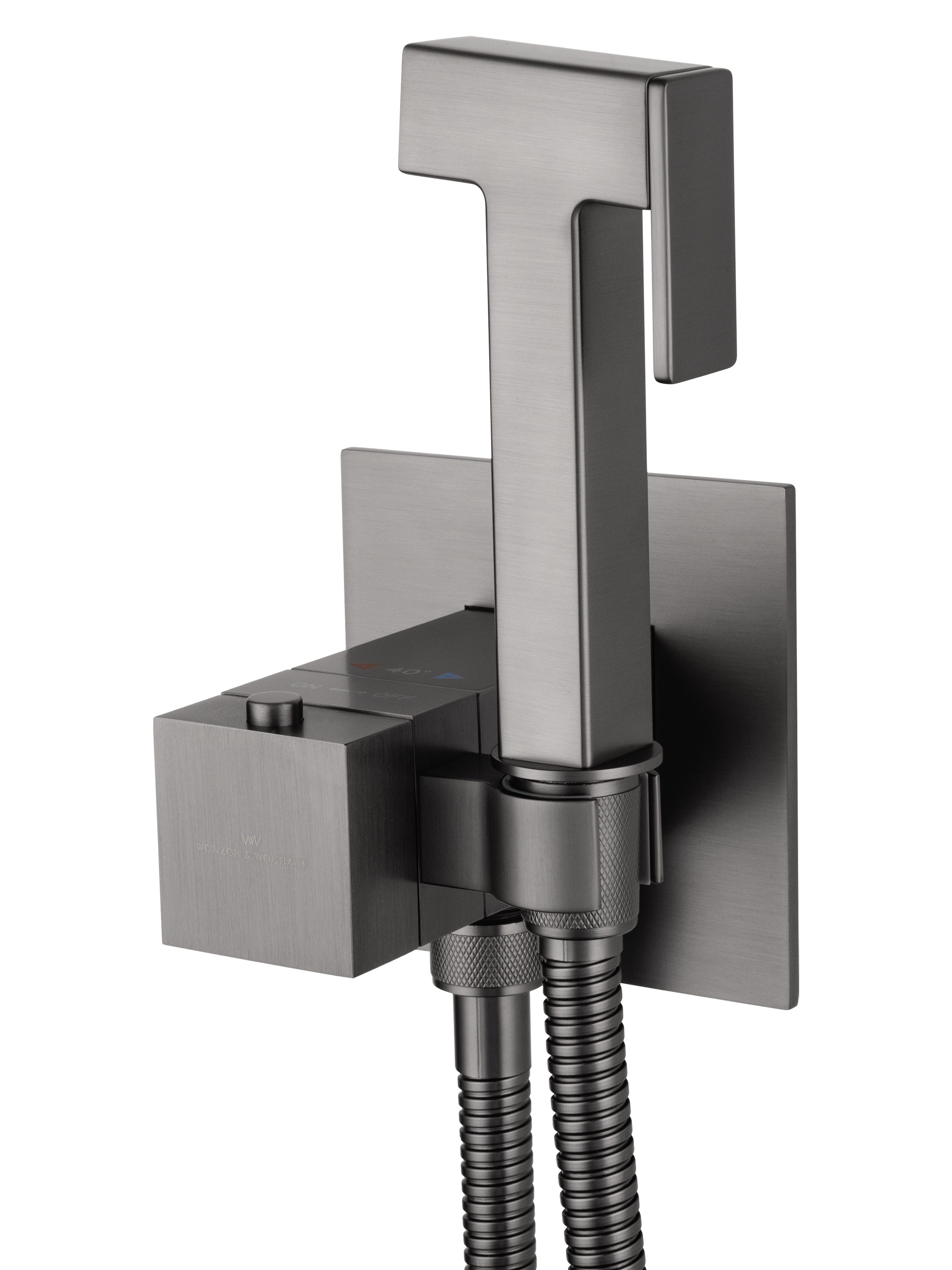 Смеситель с гигиеническим душем и термостатом встраиваемый WONZON & WOGHAND, Темный графит (WW-88829910-BGM) - Gidratop.ru изображение