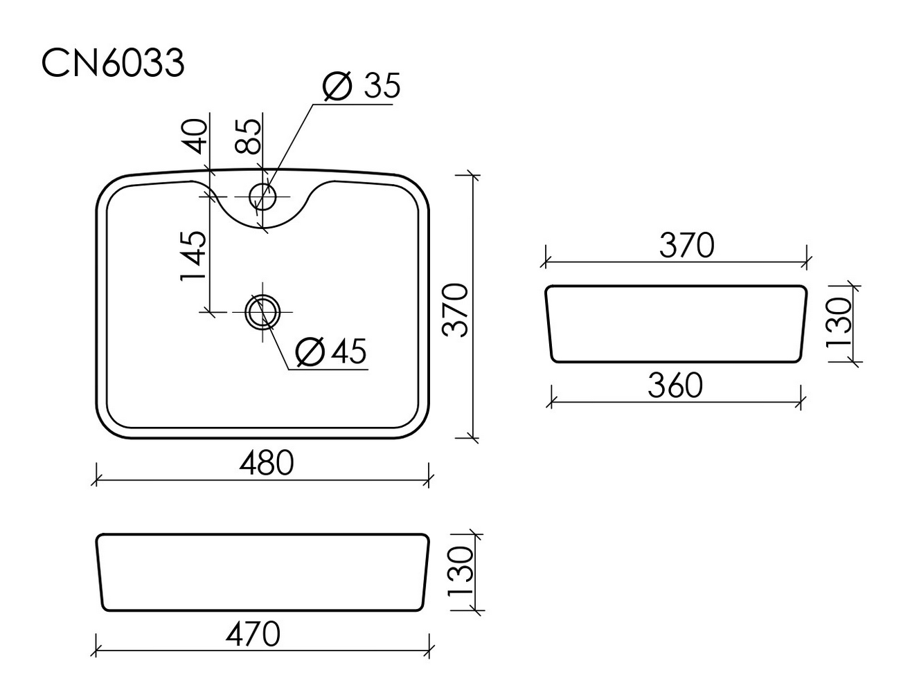 Умывальник чаша накладная прямоугольная Element 480x370x130мм - Gidratop.ru изображение