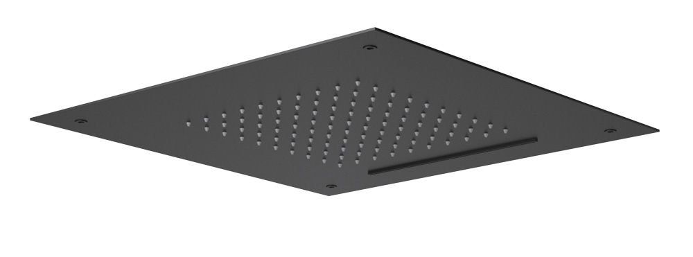 LEAF-DSIS-T-50-NOP Душевая система с термостатическим смесителем и дивиатором для верхнего и ручного душа, верхний душ потолочный 500х500 мм, тропический душ и каскадный излив, исполнение Чёрный матовый - Gidratop.ru изображение