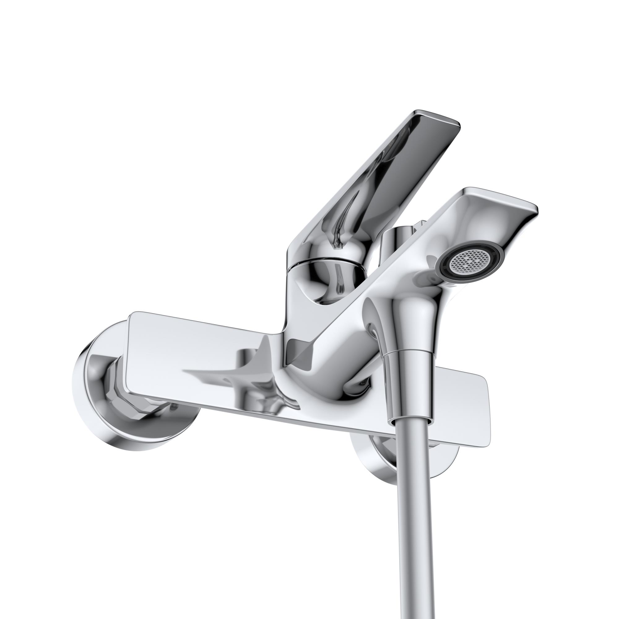 LINER-VD-01 Смеситель для ванны и душа однорычажный  в комплекте с ручным душем, шлангом и держателем, исполнение хром - Gidratop.ru изображение