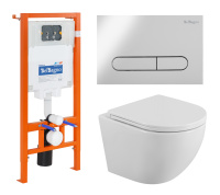Комплект 3 в 1 Унитаз подвесной с сиденьем BelBagno UNO BB3105CHR/SC + Система инсталляции для унитазов BelBagno BB002-80  с кнопкой смыва BB005-PR-CH - Gidratop.ru изображение