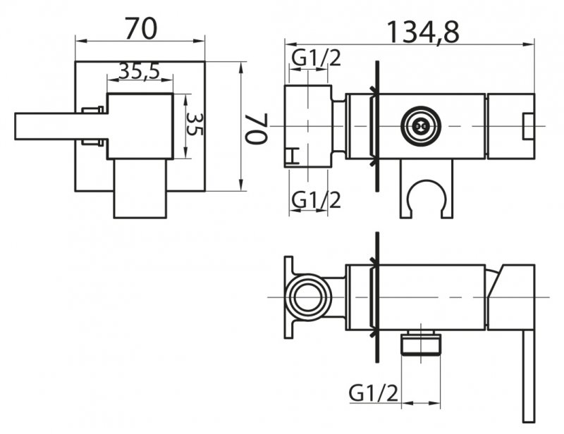 CZR-DA2-01 Смеситель для душа и гигиенического душа со штуцером с держателем, хром - Gidratop.ru изображение