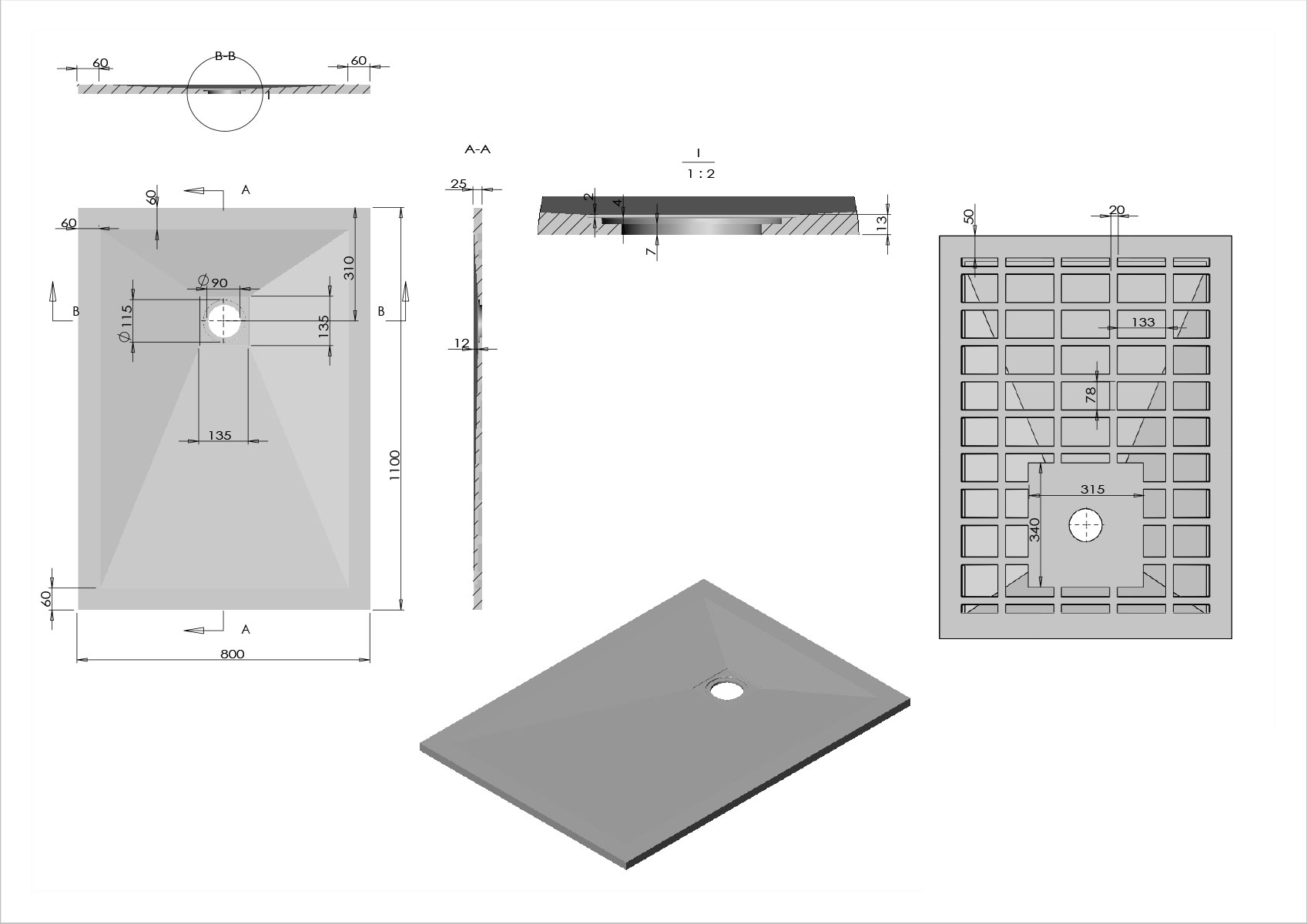 Поддон для душа из искусственного камня  VST-4SR8011G, 1100*800*25, серый - Gidratop.ru изображение