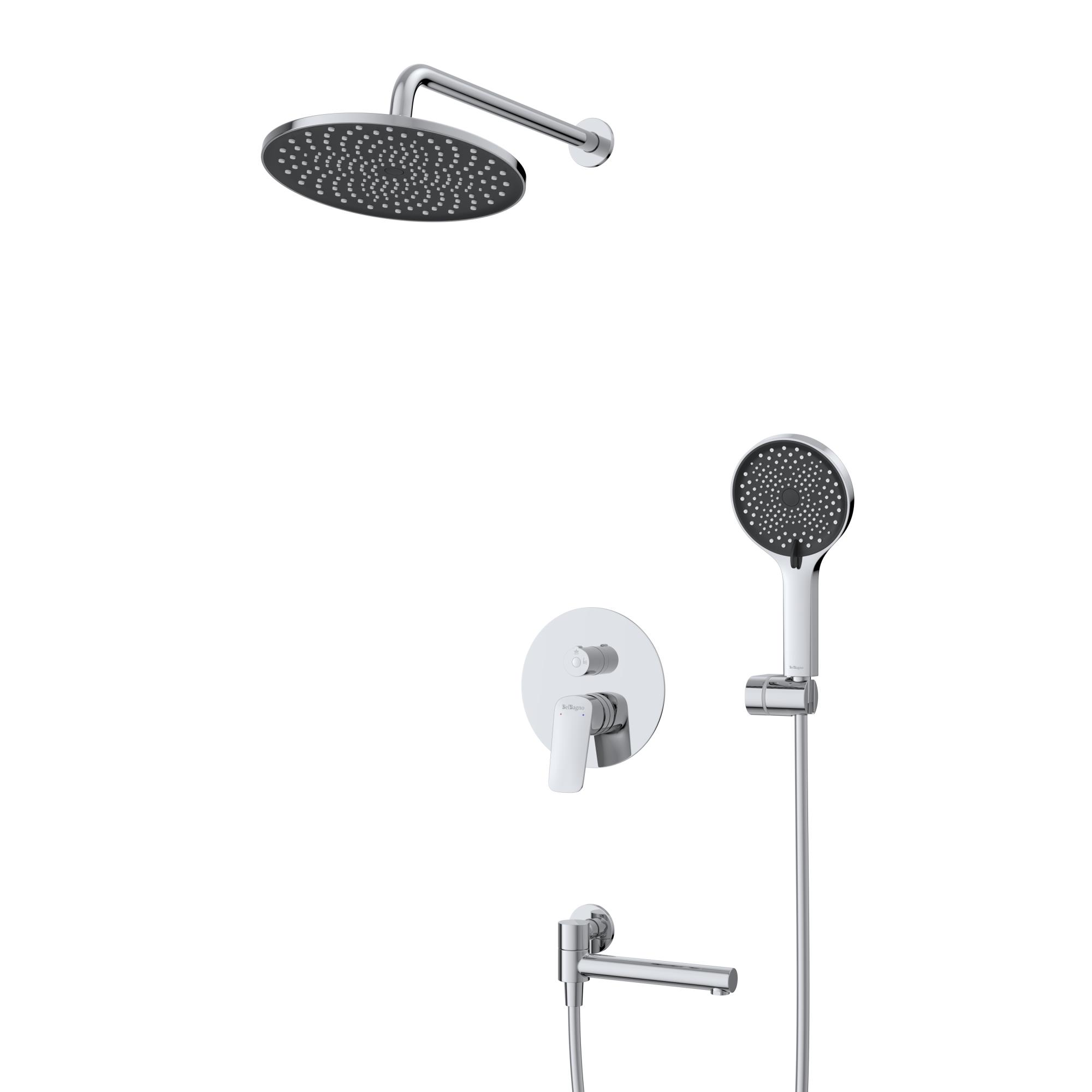 MARINO Душевой комплект встраиваемый с изливом (смеситель встраиваемый, верхний душ, ручной душ со шлангом, штуцер с держателем), хром MARINO-VDSET-CRM - Gidratop.ru изображение