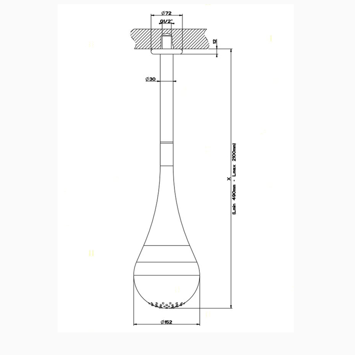 Gessi Goccia верхний душ для потолочного крепления каплевидной формы, с инд.высотой (490-2100мм), цвет: хром - Gidratop.ru изображение