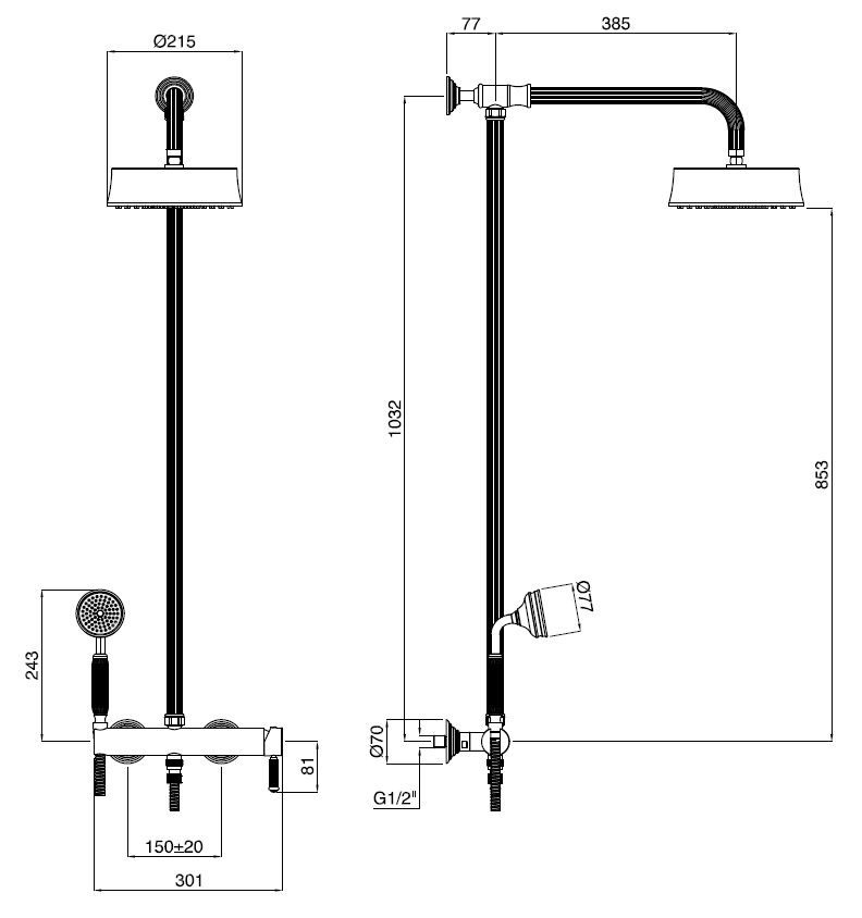 OLIMP-CD-01-L Душевая стойка со смесителем для верхнего и ручного душа, исполнение хром - Gidratop.ru изображение