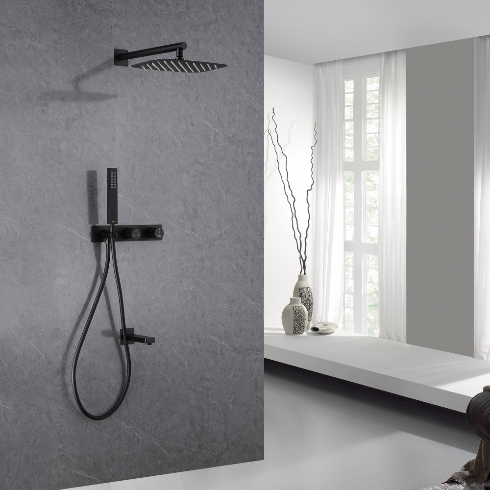 Душевая система ABBER Rund AF8717B скрытого монтажа с изливом, черная матовая - Gidratop.ru изображение