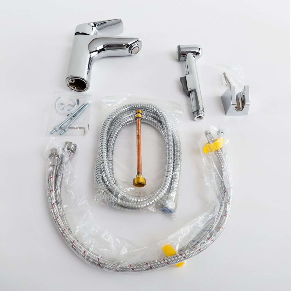 DUE Смеситель для раковины без донного клапана с гигиеническим душем, хром DUE-LVM/HGN-CRM-W0 - Gidratop.ru изображение