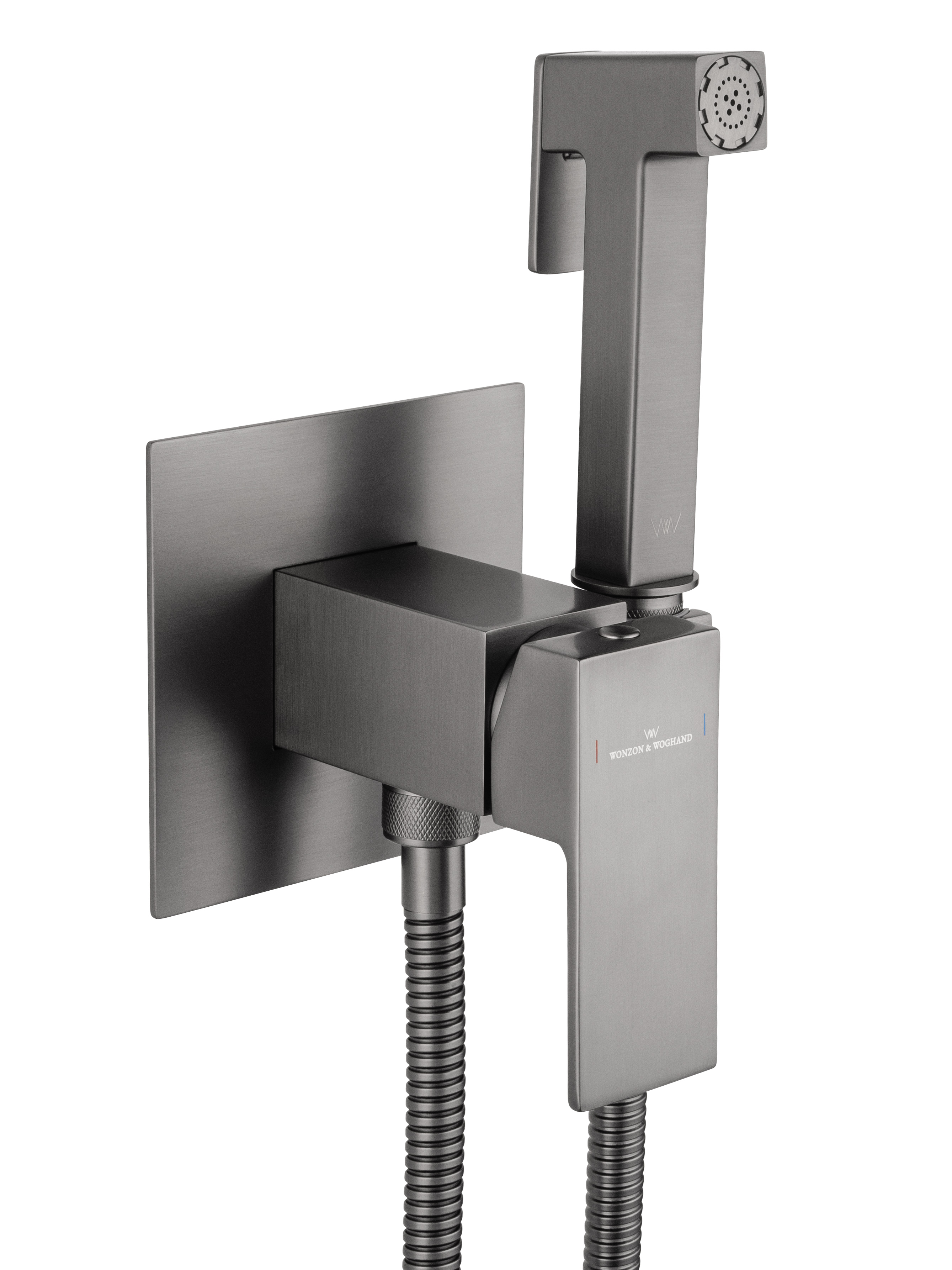 Смеситель с гигиеническим душем встраиваемый WONZON & WOGHAND CUBE, Темный графит (WW-88829016-BGM) - Gidratop.ru изображение