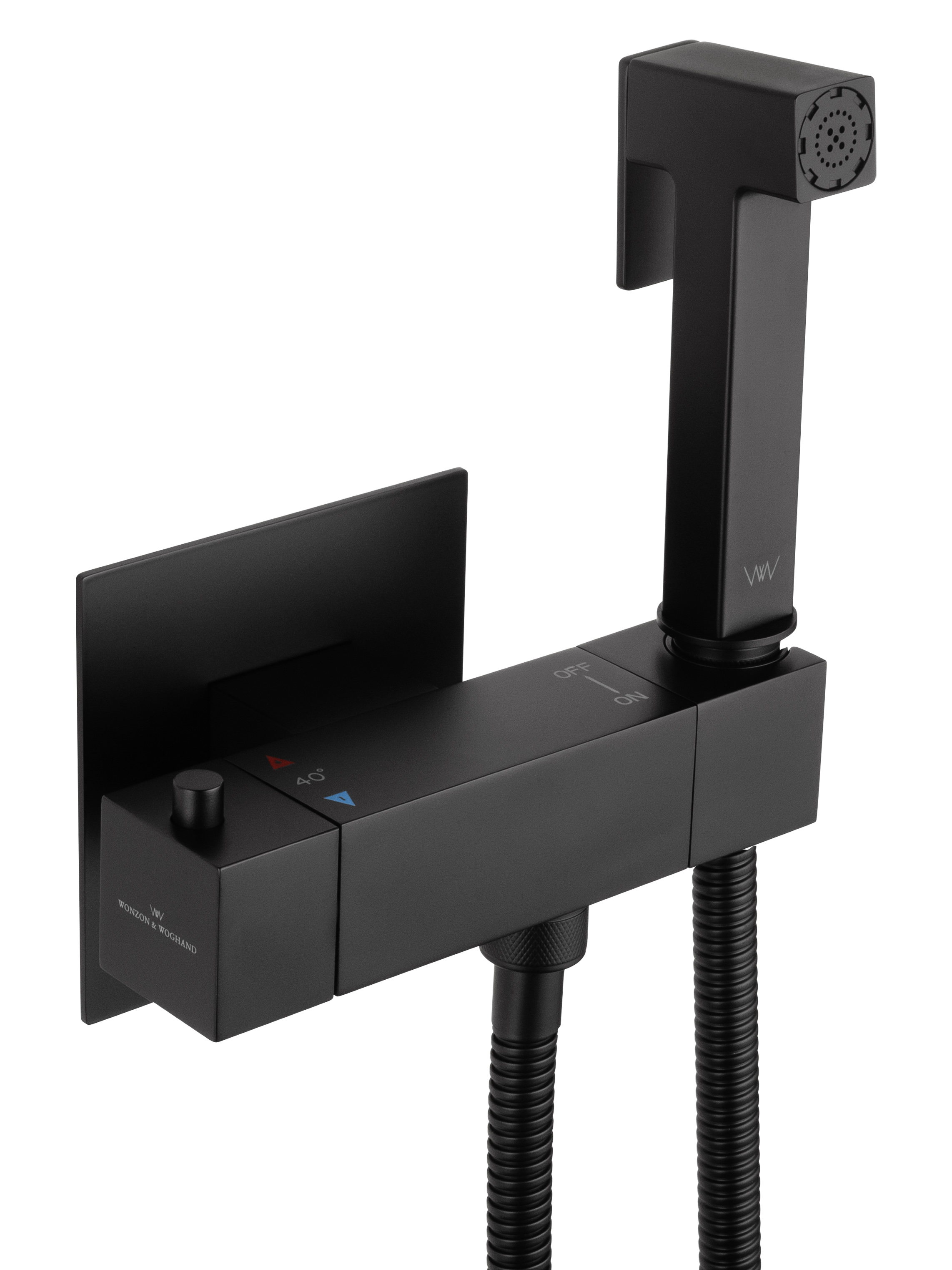 Смеситель с гигиеническим душем и термостатом встраиваемый WONZON & WOGHAND, Черный матовый (WW-88819903-MB) - Gidratop.ru изображение