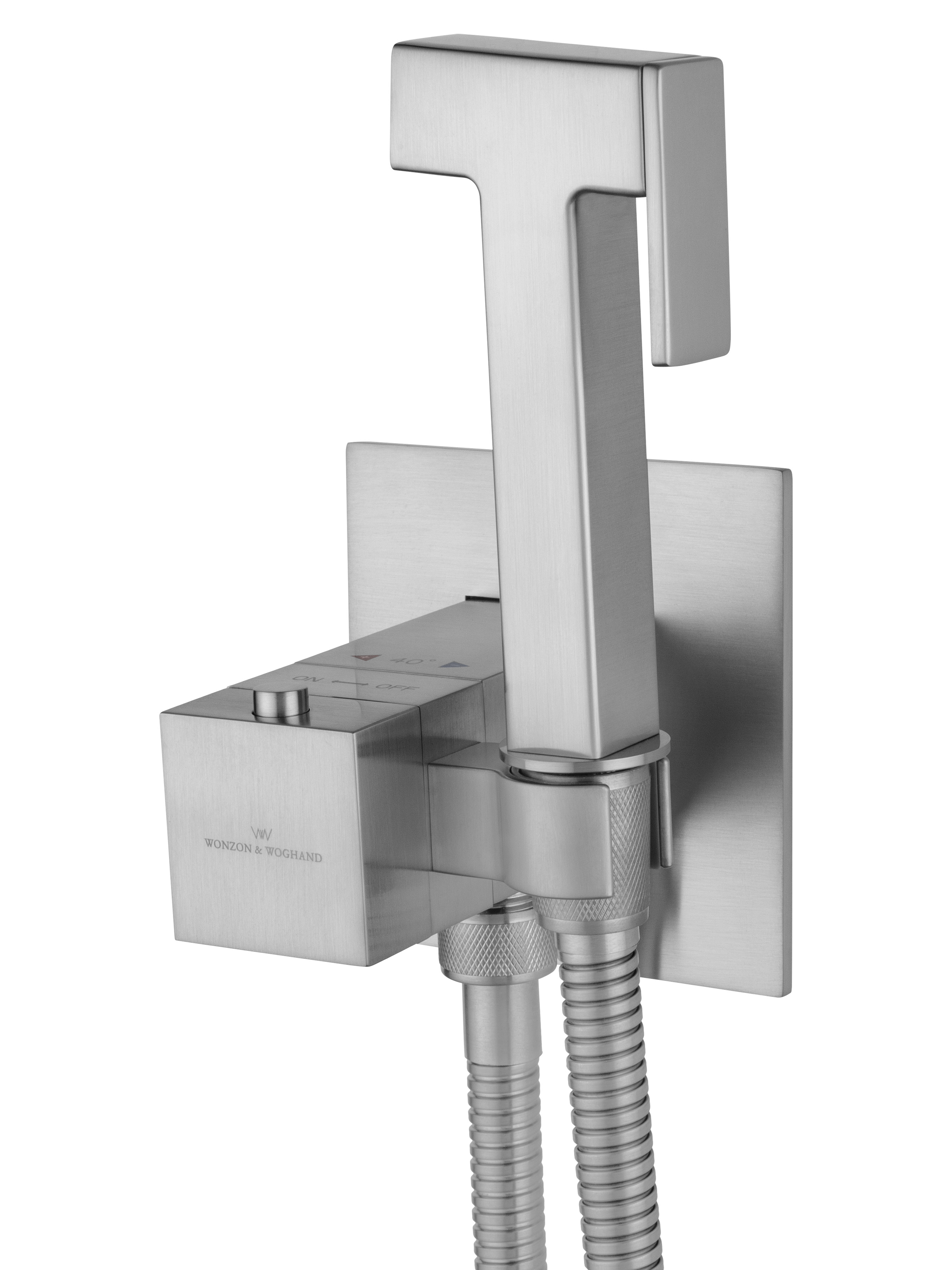 Смеситель с гигиеническим душем и термостатом встраиваемый WONZON & WOGHAND, Брашированный никель (WW-88829910-BN) - Gidratop.ru изображение