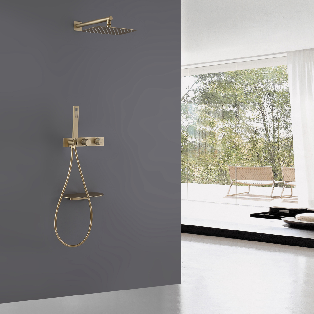 Душевая система ABBER Rund AF8750G скрытого монтажа с изливом, термостат, золото матовое - Gidratop.ru изображение