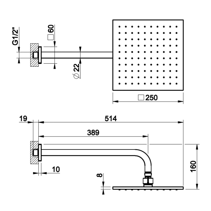GESSI RILIEVO верхний душ 250х250 мм., с настенным держателем 389 мм., цвет Warm Bronze Br. PVD - Gidratop.ru изображение