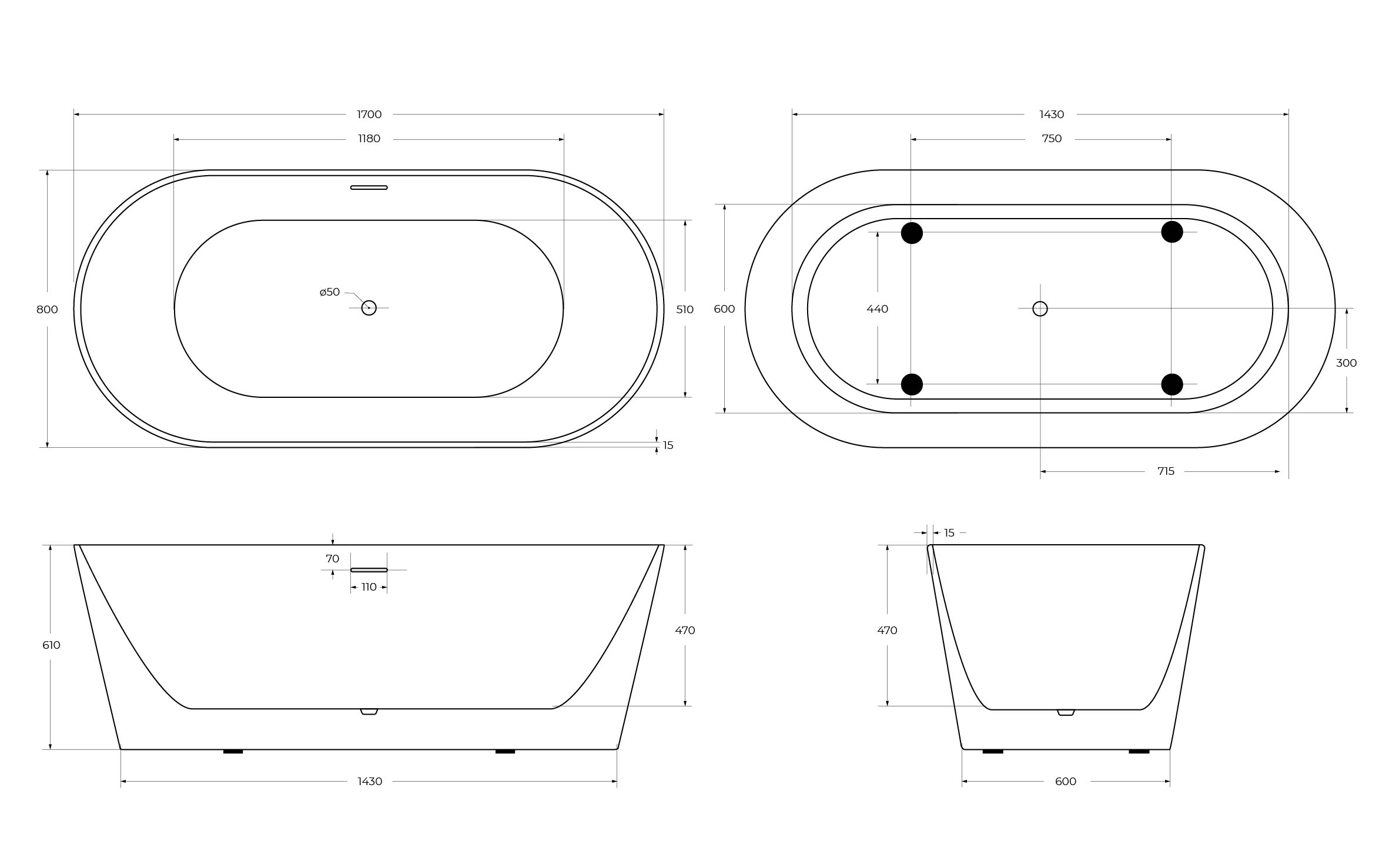 Акриловая ванна BELBAGNO BB416-1700-800 - Gidratop.ru изображение
