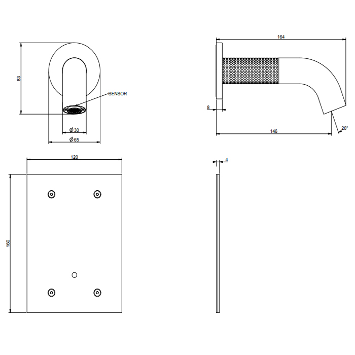 GESSI 316 CESELLO смеситель для раковины настенный, электронный, излив 146 мм., внешняя часть, цвет Steel Brushed - Gidratop.ru изображение