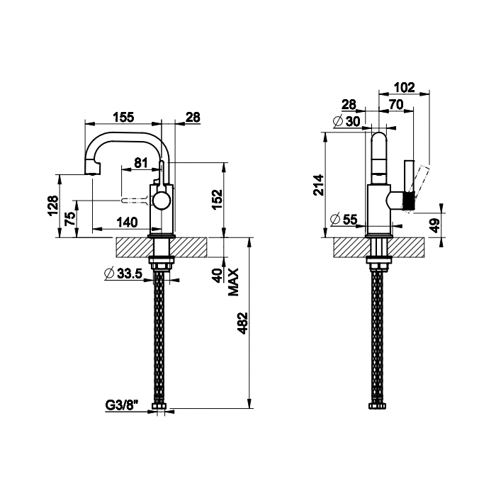 Gessi Inciso смеситель для раковины без донного клапана, с соединительными шлангами, цвет: хром - Gidratop.ru изображение