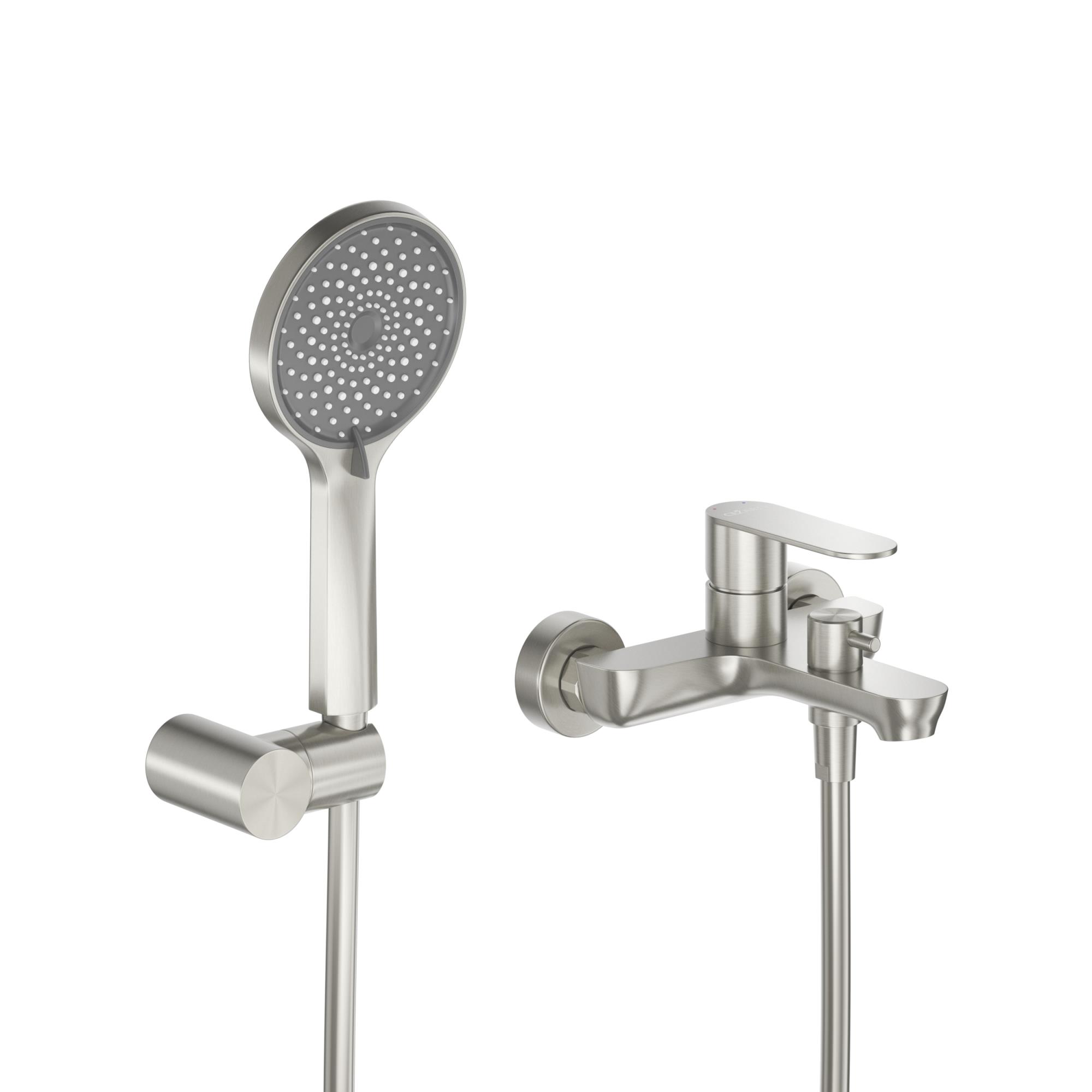 STYLUS-VD-IN Смеситель для ванны и душа однорычажный в комплекте с ручным душем, шлангом и держателем, сатин - Gidratop.ru изображение