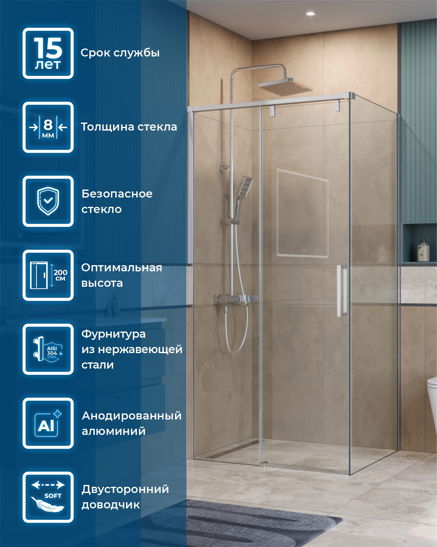 Душевой уголок BelBagno SOFT_CLOSE-1-AH-1-100/90-C-Cr - Gidratop.ru изображение