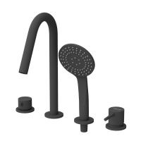 LEAF-BVDM4-L-NOP смеситель на борт ванны врезной, на 4 отверстия, исполнение Чёрный матовый - Gidratop.ru изображение