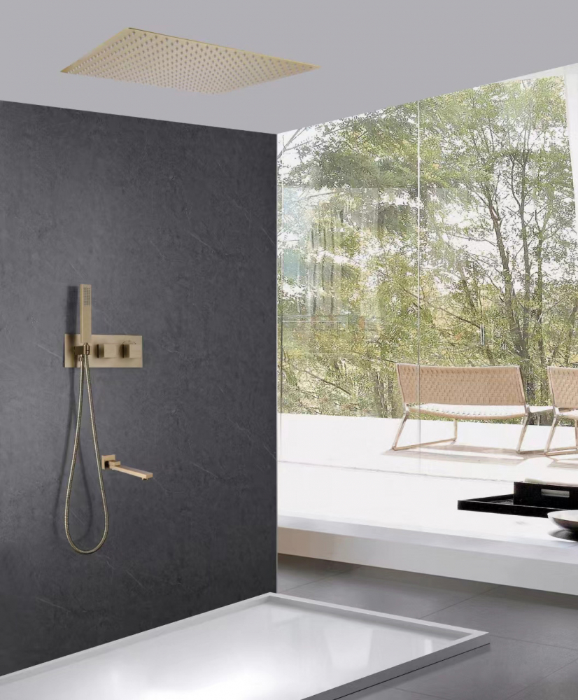 Душевая система ABBER Daheim AF8254G скрытого монтажа с изливом, термостат, золото матовое - Gidratop.ru изображение